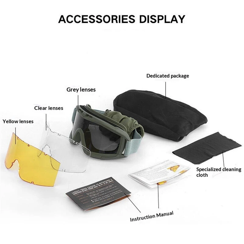XANES Tactical Goggles 3 Lens Soft Windproof UV400 Protection Glasses For Cycling Safe Protection — view 9