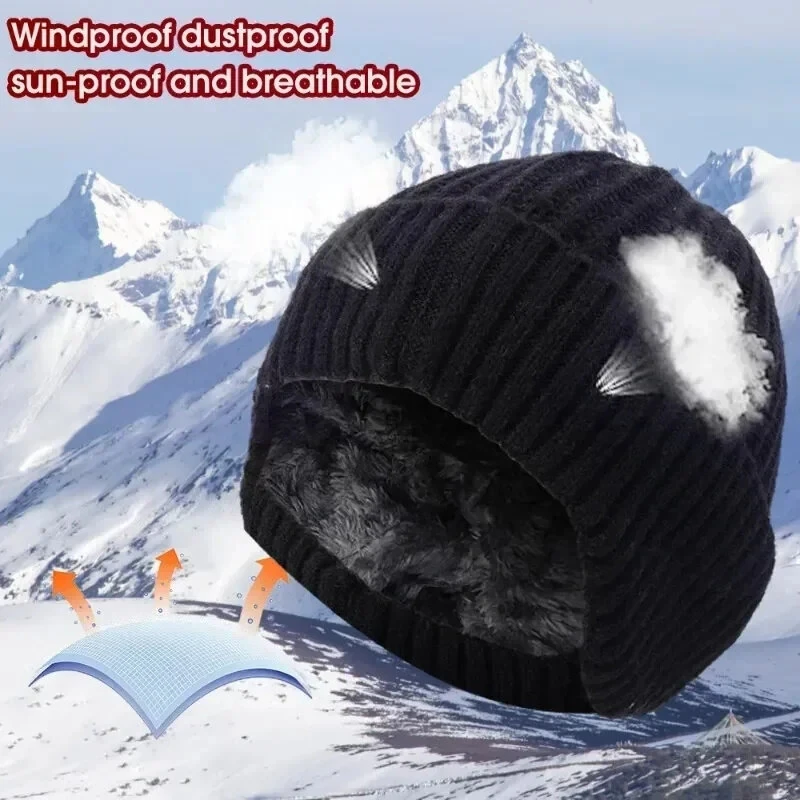 XANES Winter Bike Knitted Hat Outdoor Plush Warmth Cap Peaked Earmuff Fashion Casual Faux Fur Lined Bomber Hats Cycling Ear Protection — view 5