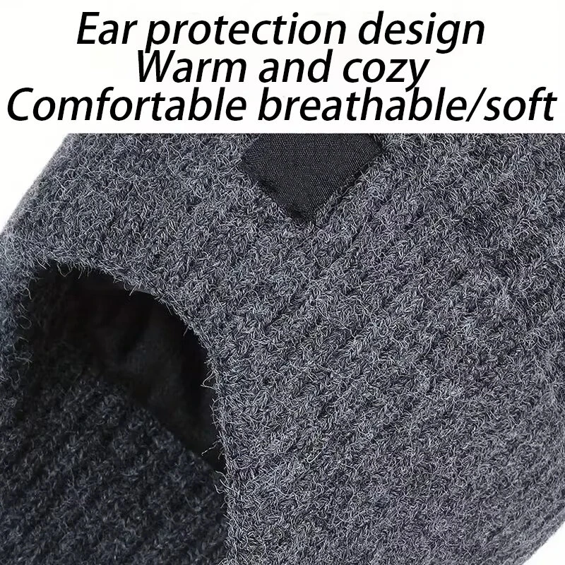 XANES Winter Bike Knitted Hat Outdoor Plush Warmth Cap Peaked Earmuff Fashion Casual Faux Fur Lined Bomber Hats Cycling Ear Protection — view 7