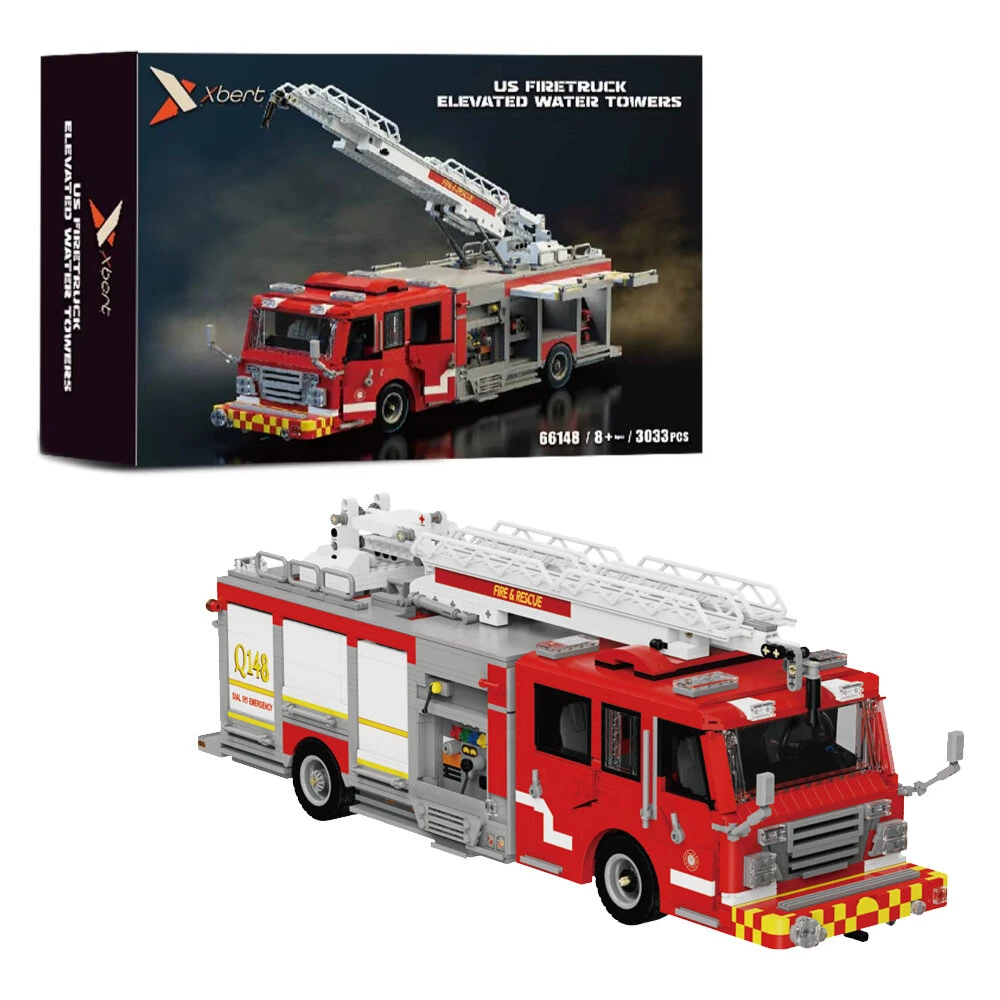 Xbert Brix 66148 US Ladder Fire Truck Elevated Water Towers City Fire Rescue Vehicle Building Block Assembly Kit 3033PCS Bricks Set Toys for Adult Children Gifts — image 1