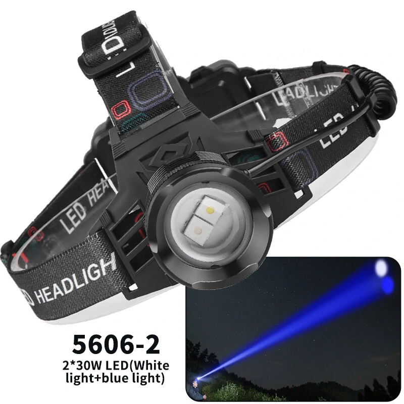 XHP70 30W LED White Blue Yellow Light USB Rechargeable Headlamp Ultra Light Bright LED Headlight Portable Front Head Light Fishing Flashlight with 18650 Battery — view 3