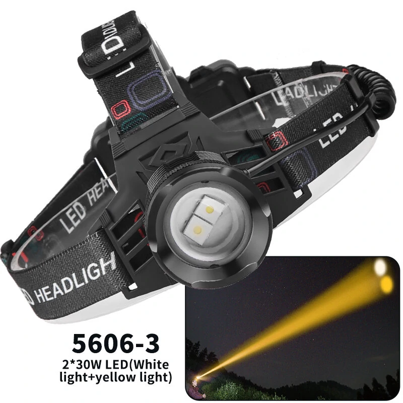 XHP70 30W LED White Blue Yellow Light USB Rechargeable Headlamp Ultra Light Bright LED Headlight Portable Front Head Light Fishing Flashlight with 18650 Battery — view 4