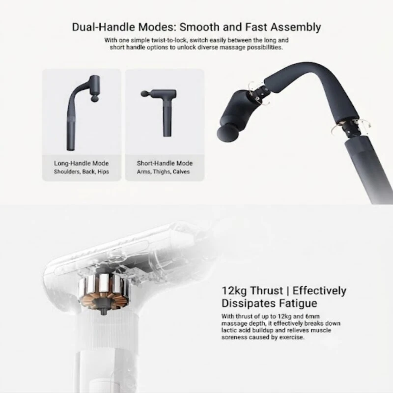 XIAOMI MIJIA Long-Handled Fascia Gun 3 With 3 Massage Heads 12kg Thrust 3-Level Speed 1900mAh Battery Portable Muscle Massager for Home Office — view 3