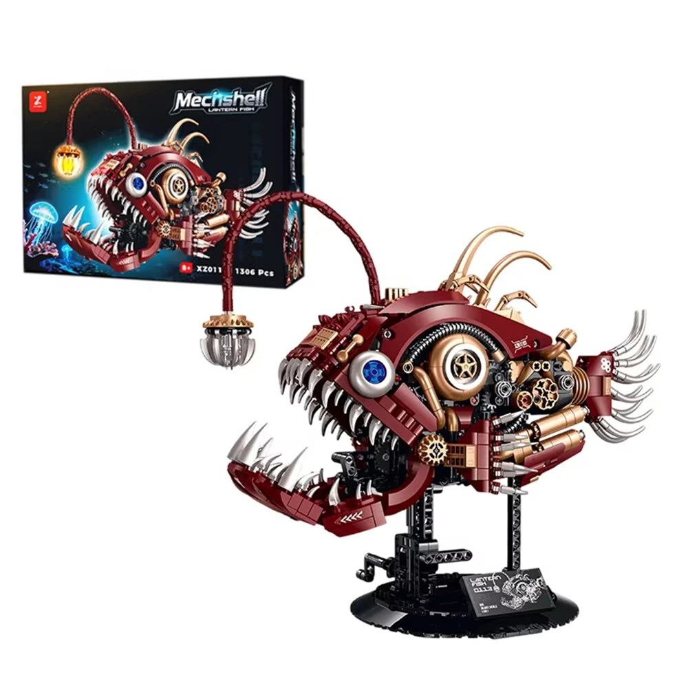 XINZHUAN XZ0113 Cyber Lantern Fish Anglerfish Dynamic Mechanical Desktop Ornament Building Block Brick Assembly Kit Kids Christmas Gift — image 1