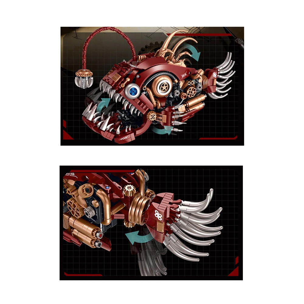 XINZHUAN XZ0113 Cyber Lantern Fish Anglerfish Dynamic Mechanical Desktop Ornament Building Block Brick Assembly Kit Kids Christmas Gift — view 3
