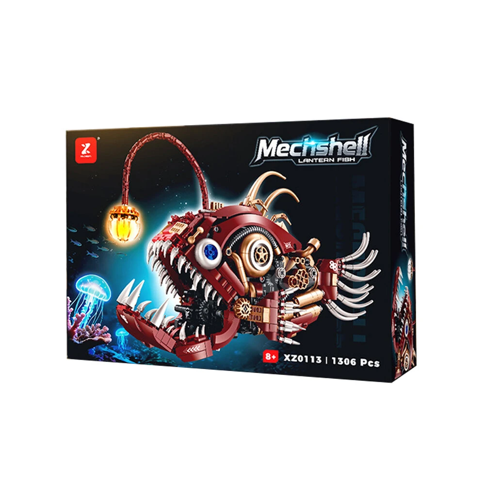 XINZHUAN XZ0113 Cyber Lantern Fish Anglerfish Dynamic Mechanical Desktop Ornament Building Block Brick Assembly Kit Kids Christmas Gift — view 4