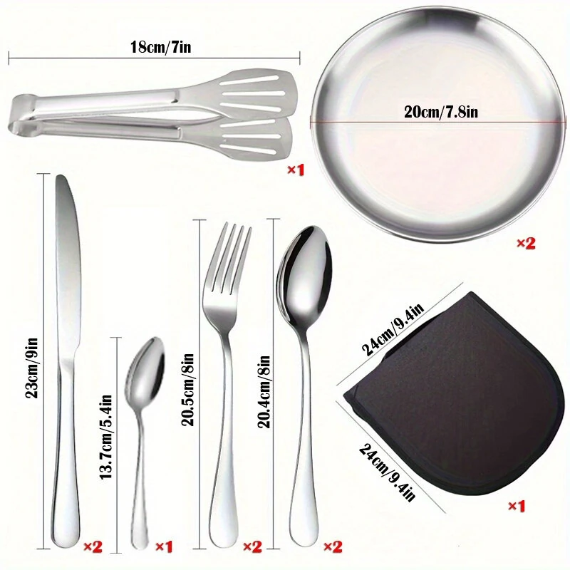 Xmund 10pcs Stainless Steel Camping Tableware Set-Portable AndDurable Outdoor Picnic Utensils With Plates Forks And Spoons For Hiking Backpacking And Camping Adventures-Perfect For Travel And Outdoor Meals — view 3