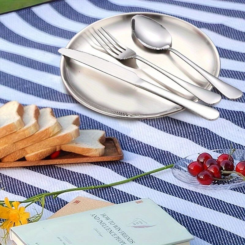 Xmund 10pcs Stainless Steel Camping Tableware Set-Portable AndDurable Outdoor Picnic Utensils With Plates Forks And Spoons For Hiking Backpacking And Camping Adventures-Perfect For Travel And Outdoor Meals — view 6