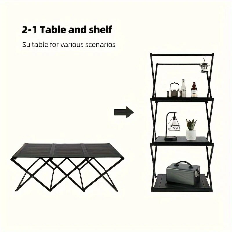 Xmund 2-in-1 Ultra-Light Outdoor Folding Shelves and Tables Camping Portable Multi Layer Shelves Table Picnic Supplies Equipment Storage  for Outdoor Camping, Picnics, BBQs — view 2