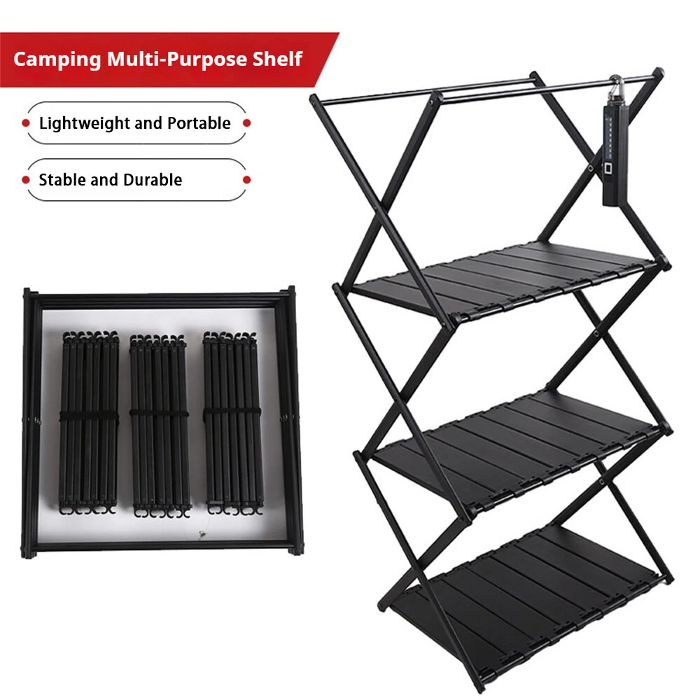 Xmund 2-in-1 Ultra-Light Outdoor Folding Shelves and Tables Camping Portable Multi Layer Shelves Table Picnic Supplies Equipment Storage  for Outdoor Camping, Picnics, BBQs — view 4