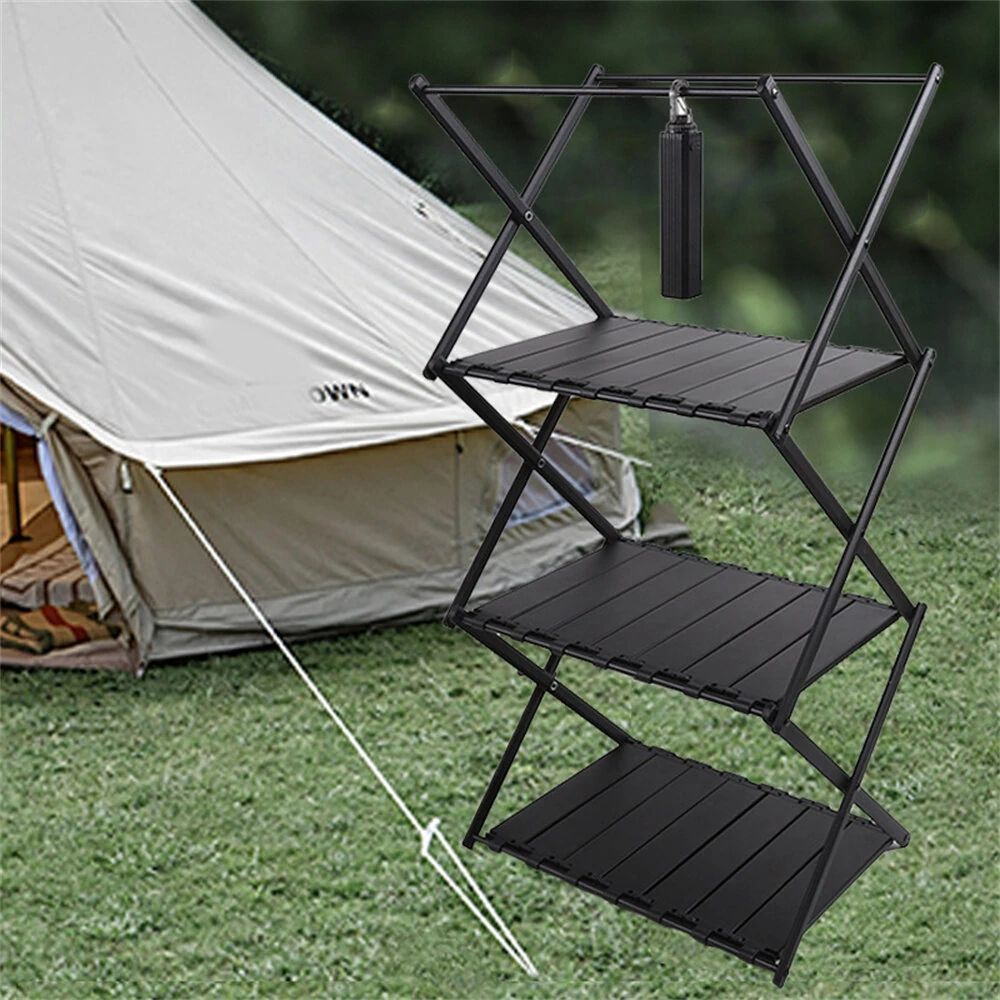 Xmund 2-in-1 Ultra-Light Outdoor Folding Shelves and Tables Camping Portable Multi Layer Shelves Table Picnic Supplies Equipment Storage  for Outdoor Camping, Picnics, BBQs — view 7