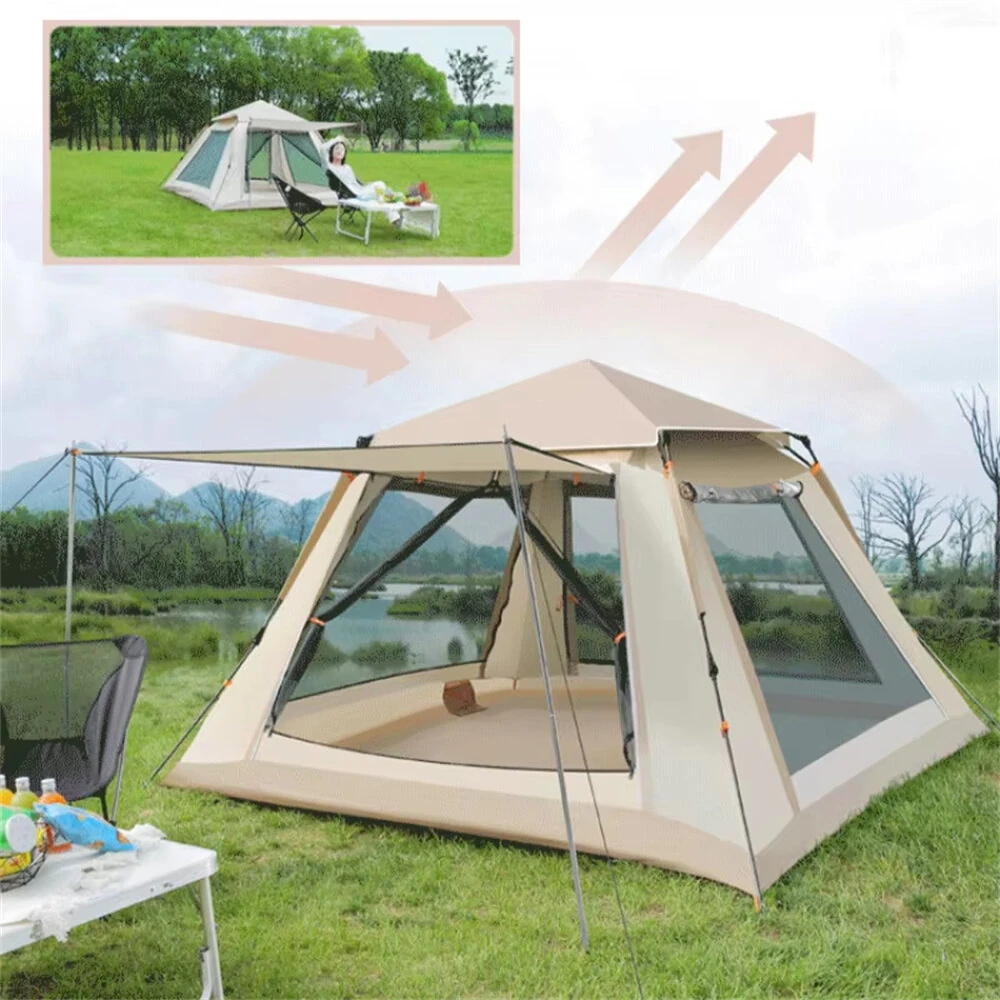 Xmund 3-4 Person Portable Fully Automatic Quick Opening Tent Outdoor Camping Thickening Foldable Tent Beach Park Folding Oxford Waterproof Tent — view 5