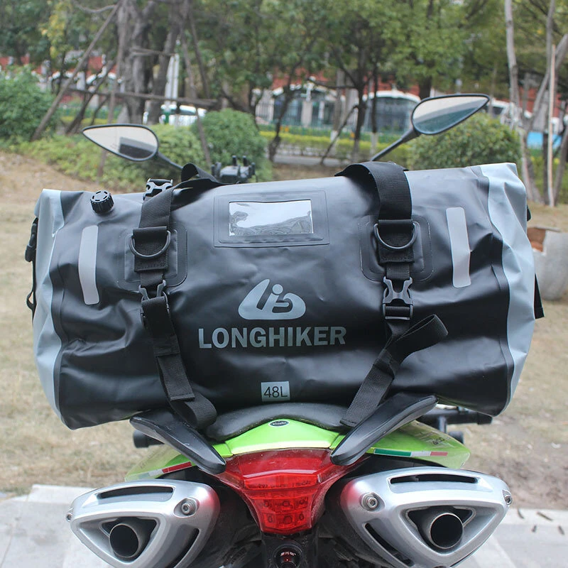 Xmund 66L Motorcycle Waterproof Tail Bag Roll Top Duffel with Mounting Straps for Adventure Touring Camping Travel