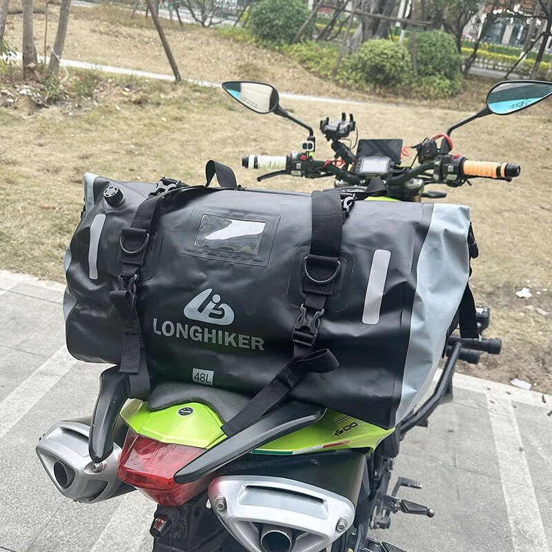 Xmund 66L Motorcycle Waterproof Tail Bag Roll Top Duffel with Mounting Straps for Adventure Touring Camping Travel — view 2