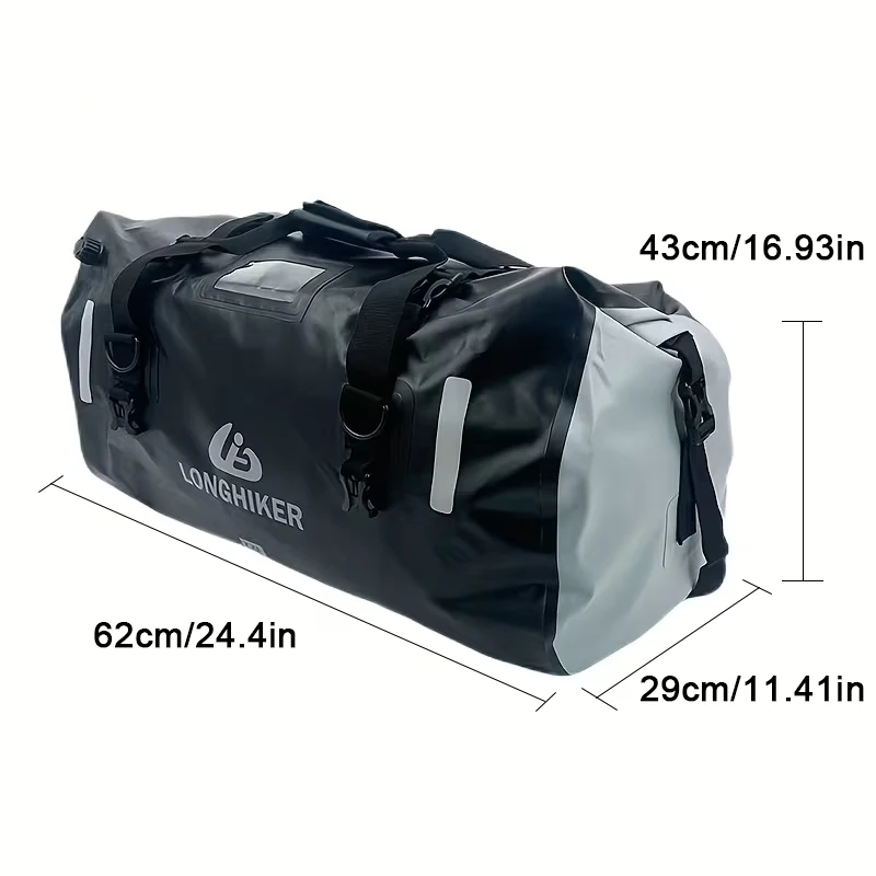 Xmund 66L Motorcycle Waterproof Tail Bag Roll Top Duffel with Mounting Straps for Adventure Touring Camping Travel — view 4