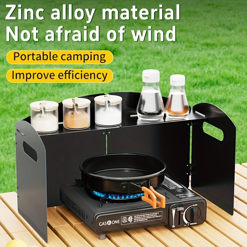 Xmund Foldable Windshield for Camping Stove, Outdoor Firewood Saving Windproof Cover, Cooking Burner Windproof Board with Stove Top Rack for Gas Stove — view 3