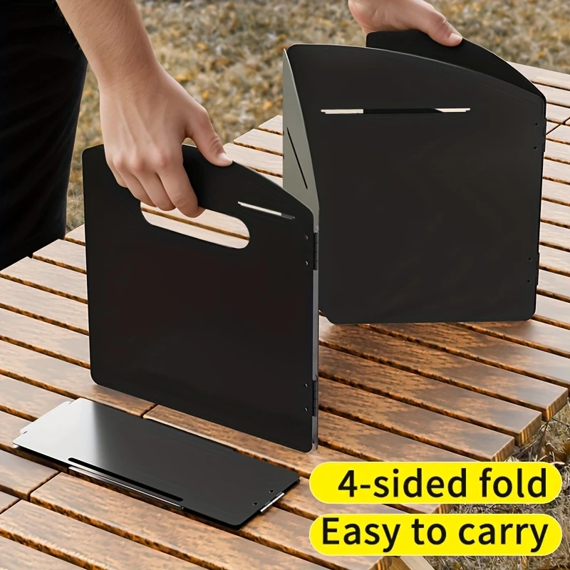 Xmund Foldable Windshield for Camping Stove, Outdoor Firewood Saving Windproof Cover, Cooking Burner Windproof Board with Stove Top Rack for Gas Stove — view 5