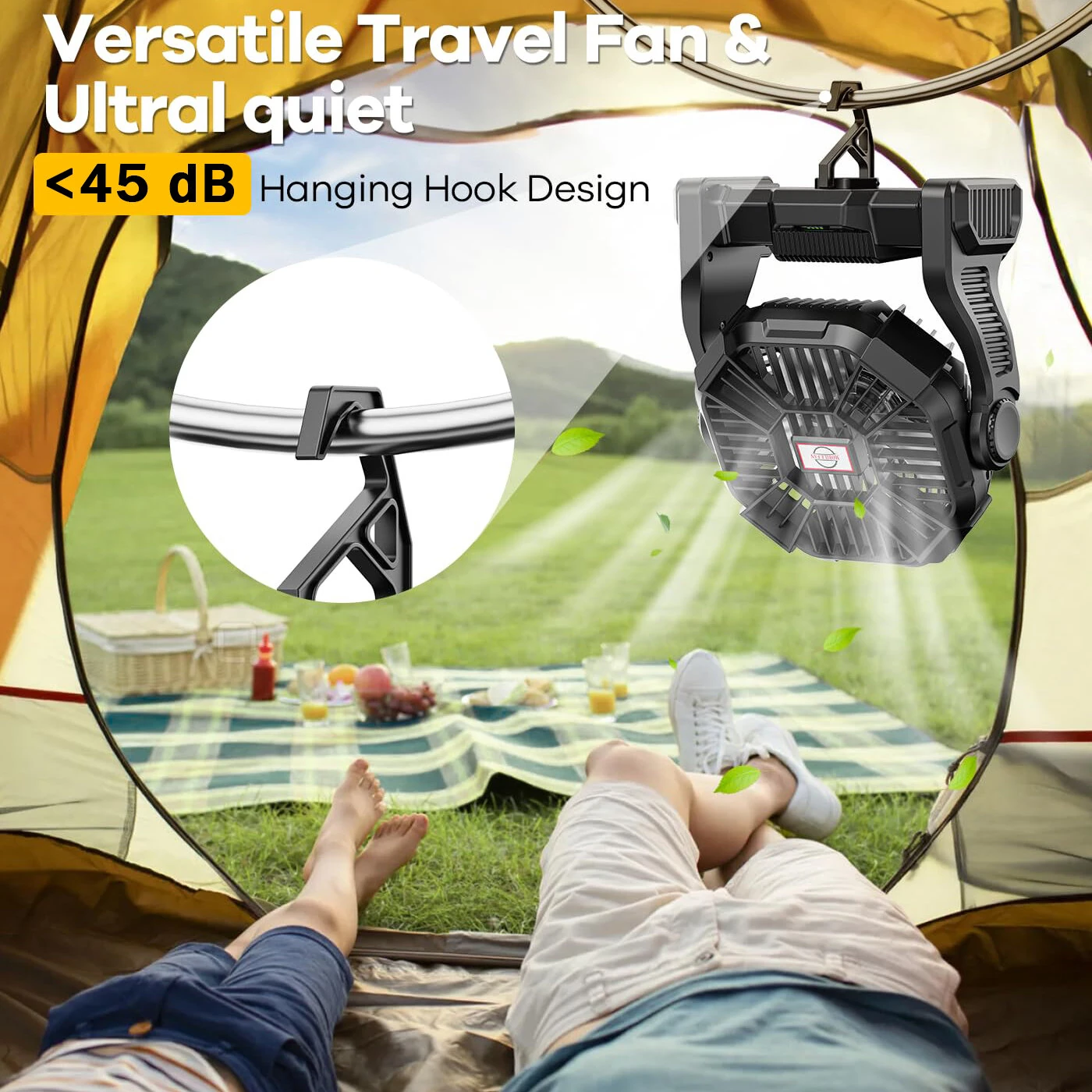 Xmund P18 Camping Fan with Light 10400mAh Battery Powered USB Rechargeable Tent Fan 4 Speeds Remote Control Portable Outdoor Accessory — view 8