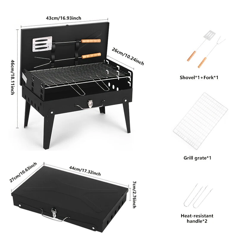 Xmund Portable Foldable Barbecue Grill with Adjustable Height & Convenient Storage Ideal for Backyard, Lawn, Garden Gatherings, Family Dinners & Outdoor Cooking Events, Includes Kickstand, Cooking Grate, Lid, Handle, Ash Pan — view 2