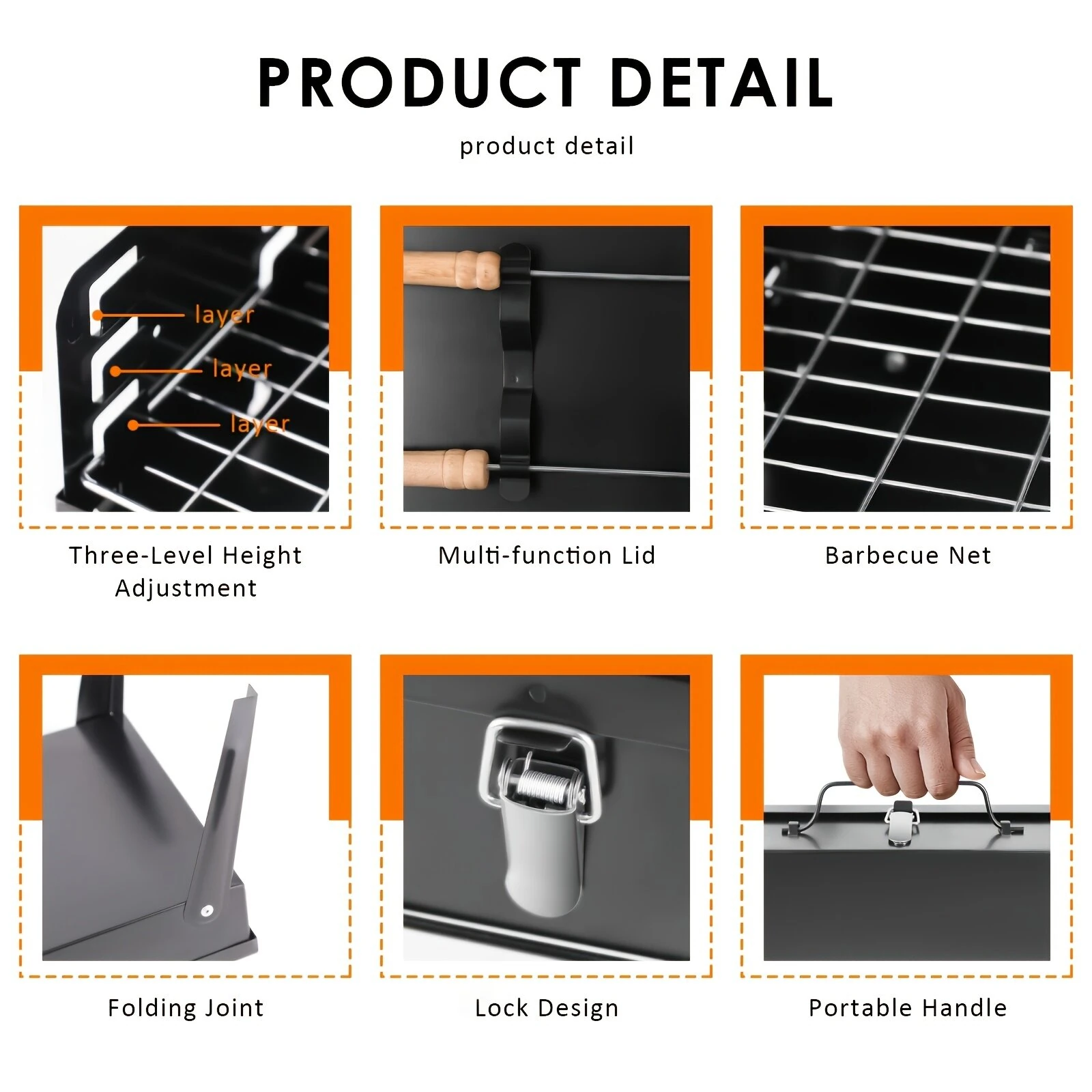 Xmund Portable Foldable Barbecue Grill with Adjustable Height & Convenient Storage Ideal for Backyard, Lawn, Garden Gatherings, Family Dinners & Outdoor Cooking Events, Includes Kickstand, Cooking Grate, Lid, Handle, Ash Pan — view 3