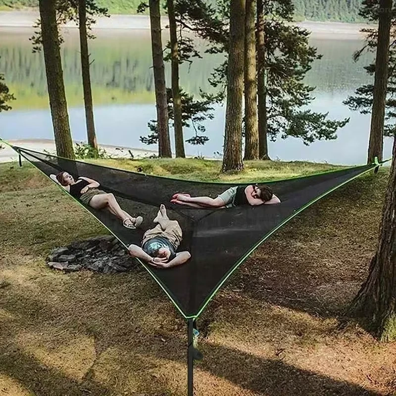 Xmund Portable Triangle Hammock with Storage Bag Outdoor Hanging Bed Anti-Rollover Camping Triangle Bed Double Park Camping Equipment