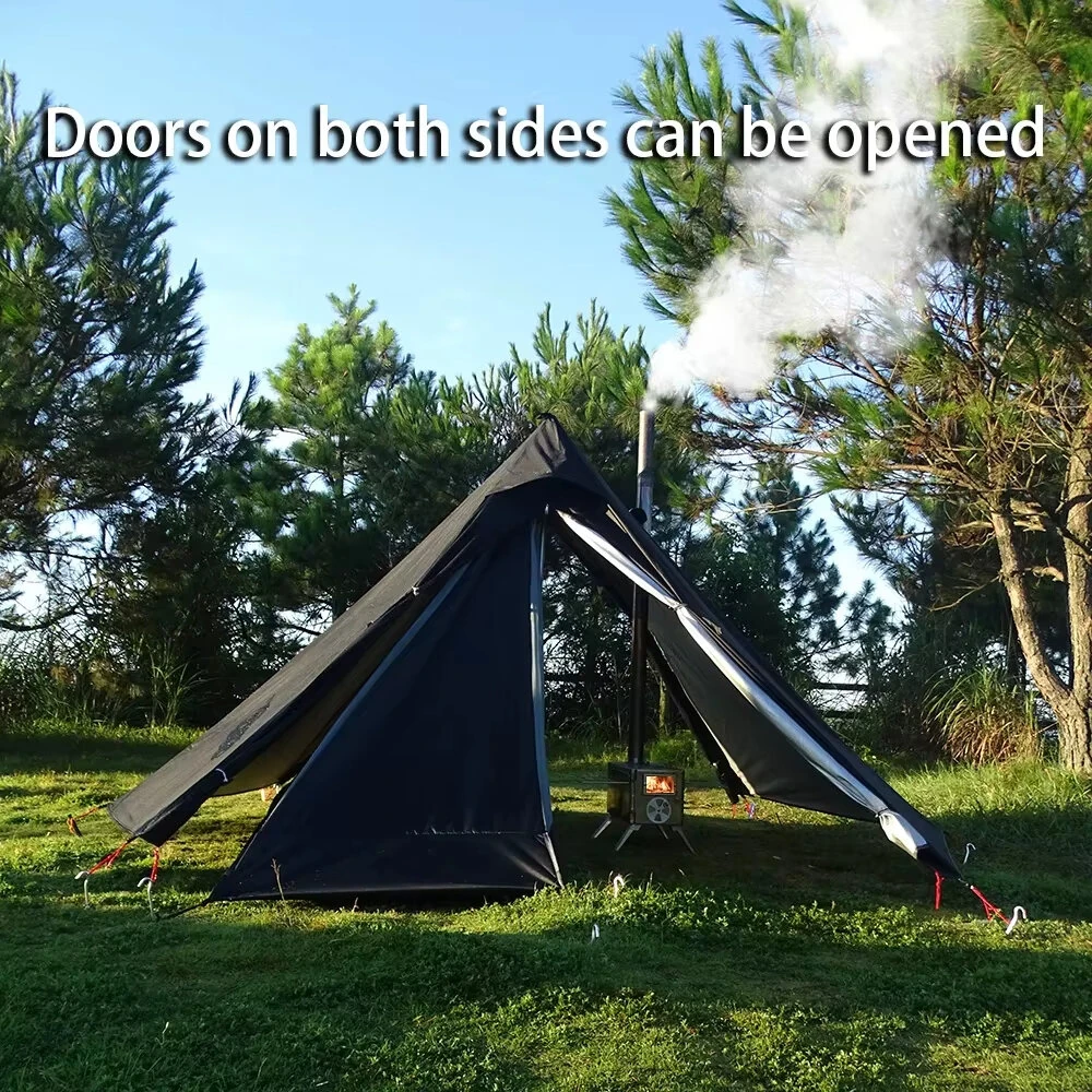 Xmund Pyramid Tent 320x320x160cm PU3000 Waterproof Double Layer Stove Jack Mesh Inner For Camping Backpacking Hiking Outdoor Shelter — view 6
