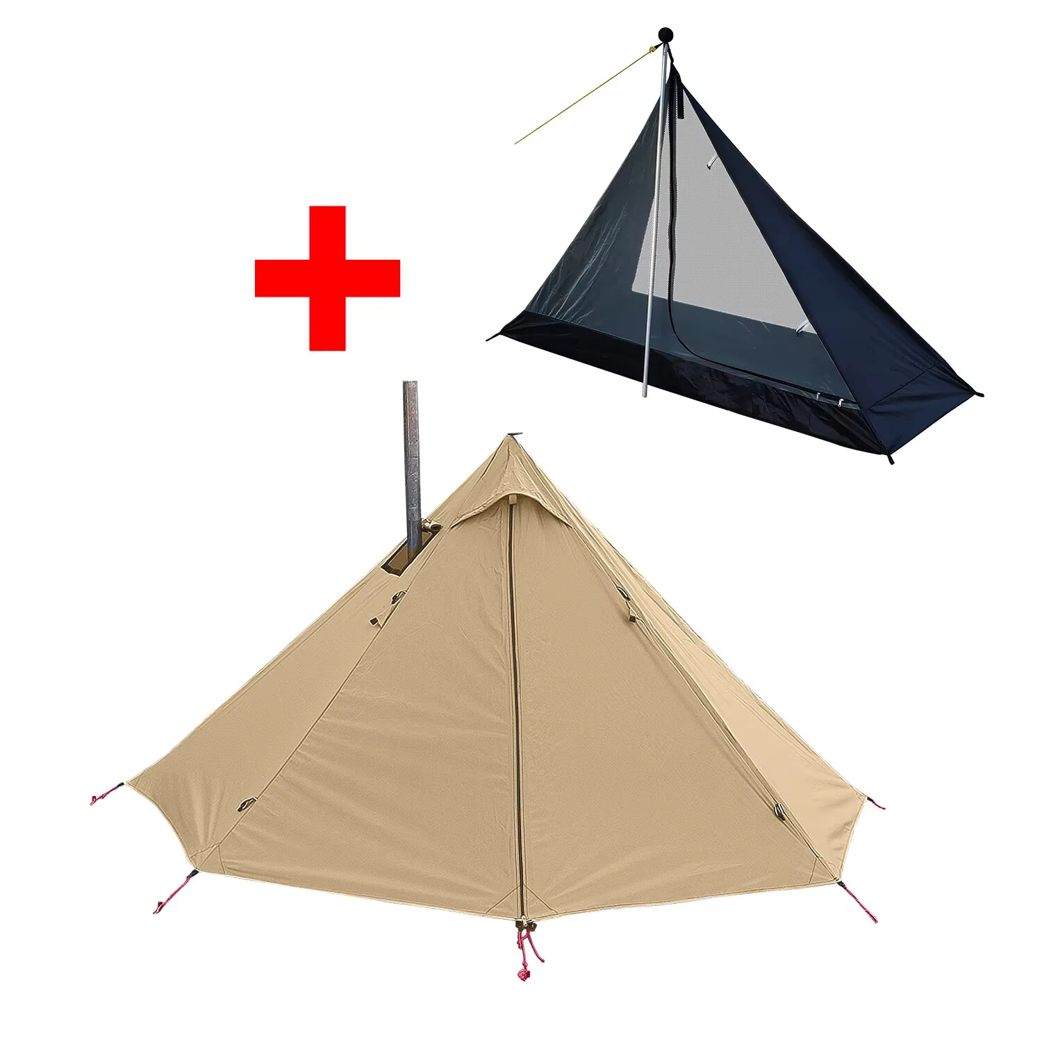 Xmund Pyramid Tent 320x320x160cm PU3000 Waterproof Double Layer Stove Jack Mesh Inner For Camping Backpacking Hiking Outdoor Shelter — view 8