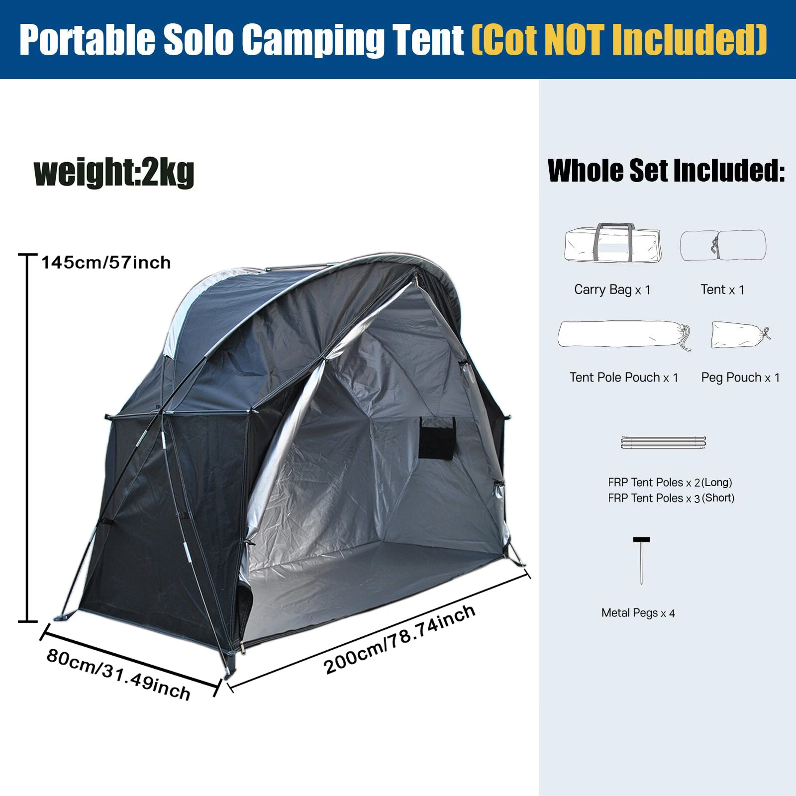 Xmund Single Soldier Tent Outdoor Camping Cycling Simple Tent Storage Room Tent 1person Carport Anti-tear 210D Oxford Silver Coated Portable Waterproof — view 3