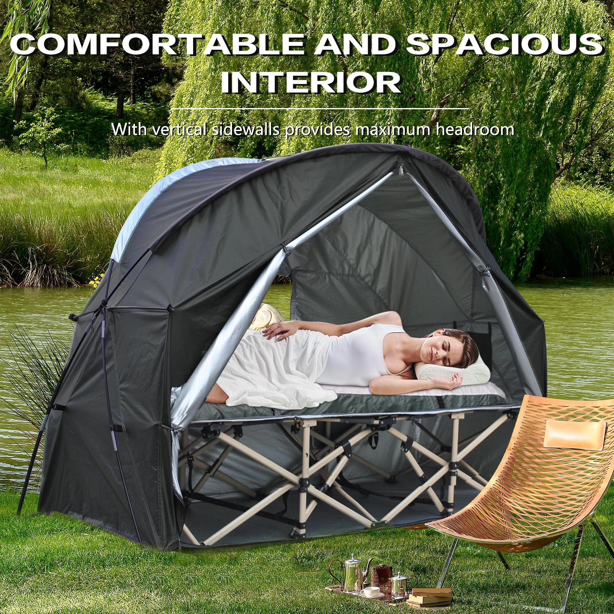 Xmund Single Soldier Tent Outdoor Camping Cycling Simple Tent Storage Room Tent 1person Carport Anti-tear 210D Oxford Silver Coated Portable Waterproof — view 5