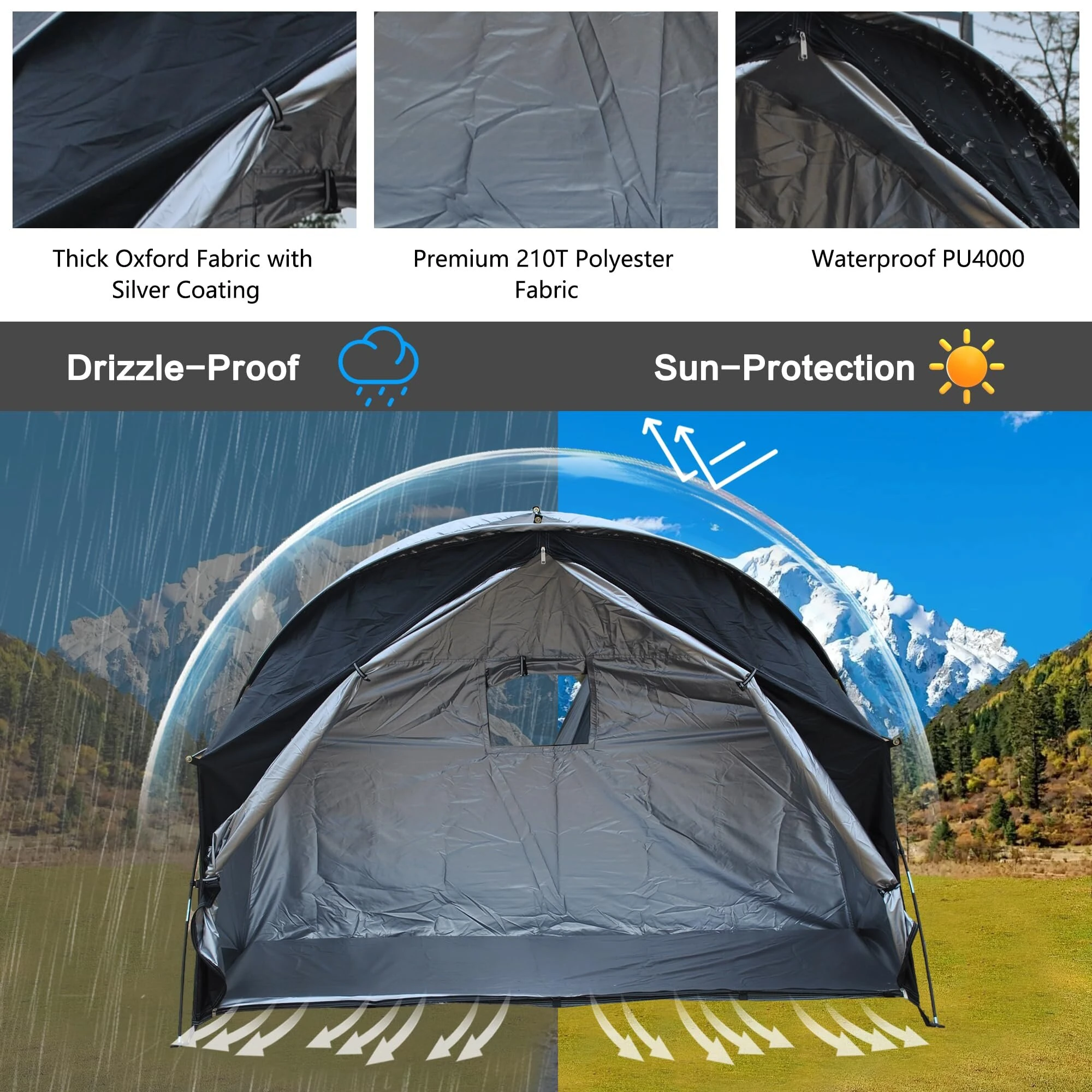 Xmund Single Soldier Tent Outdoor Camping Cycling Simple Tent Storage Room Tent 1person Carport Anti-tear 210D Oxford Silver Coated Portable Waterproof — view 6