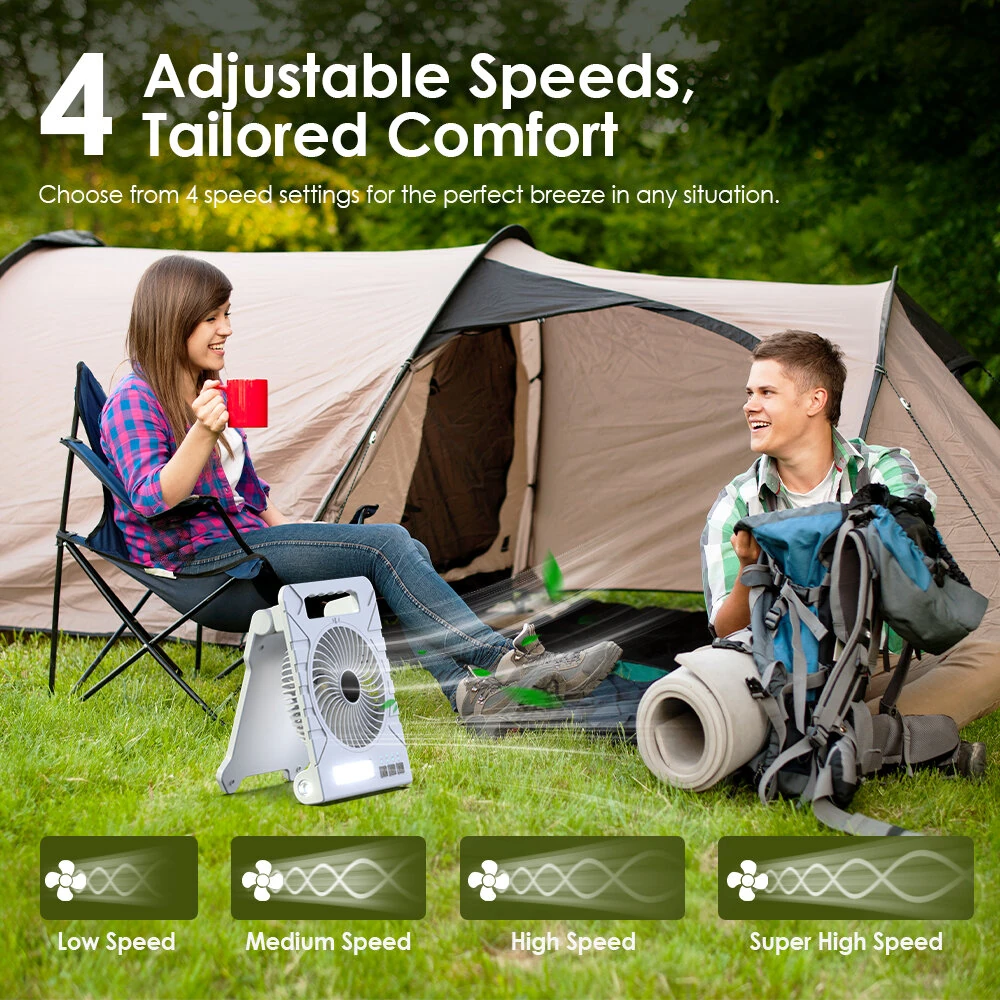 Xmund Solar Camping Fan 4000mAh Power Bank USB Charging 4 Speeds LED Light Portable Foldable Fan for Outdoor Camping — view 4