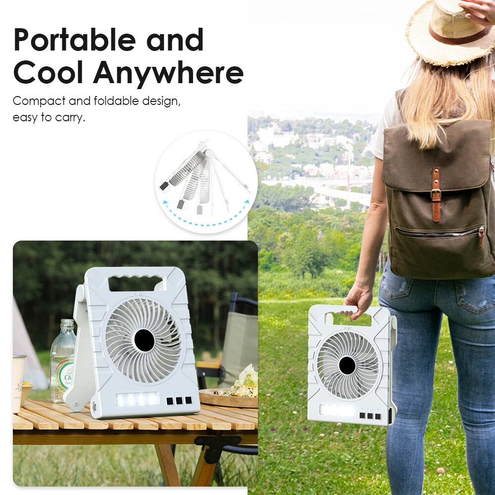 Xmund Solar Camping Fan 4000mAh Power Bank USB Charging 4 Speeds LED Light Portable Foldable Fan for Outdoor Camping — view 9