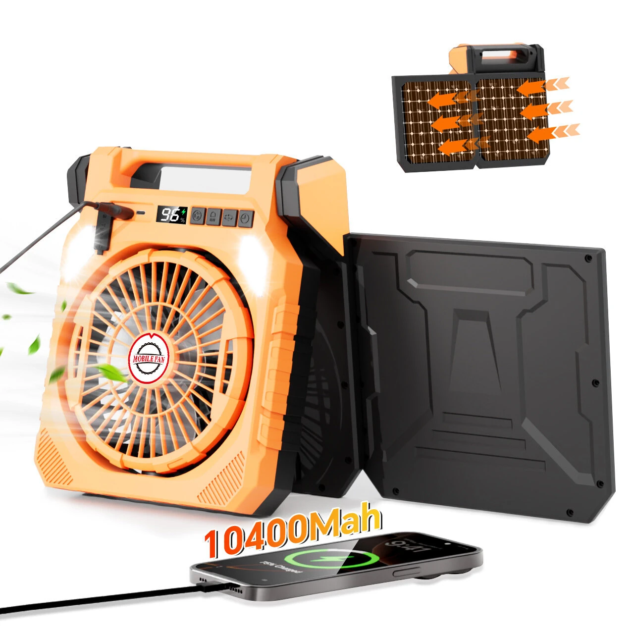 Xmund Solar Camping Fan With Light 10W Panel 10400mAh Battery 4 Speed 180 Oscillation USB Charger Power Bank For Outdoor Tent Emergency