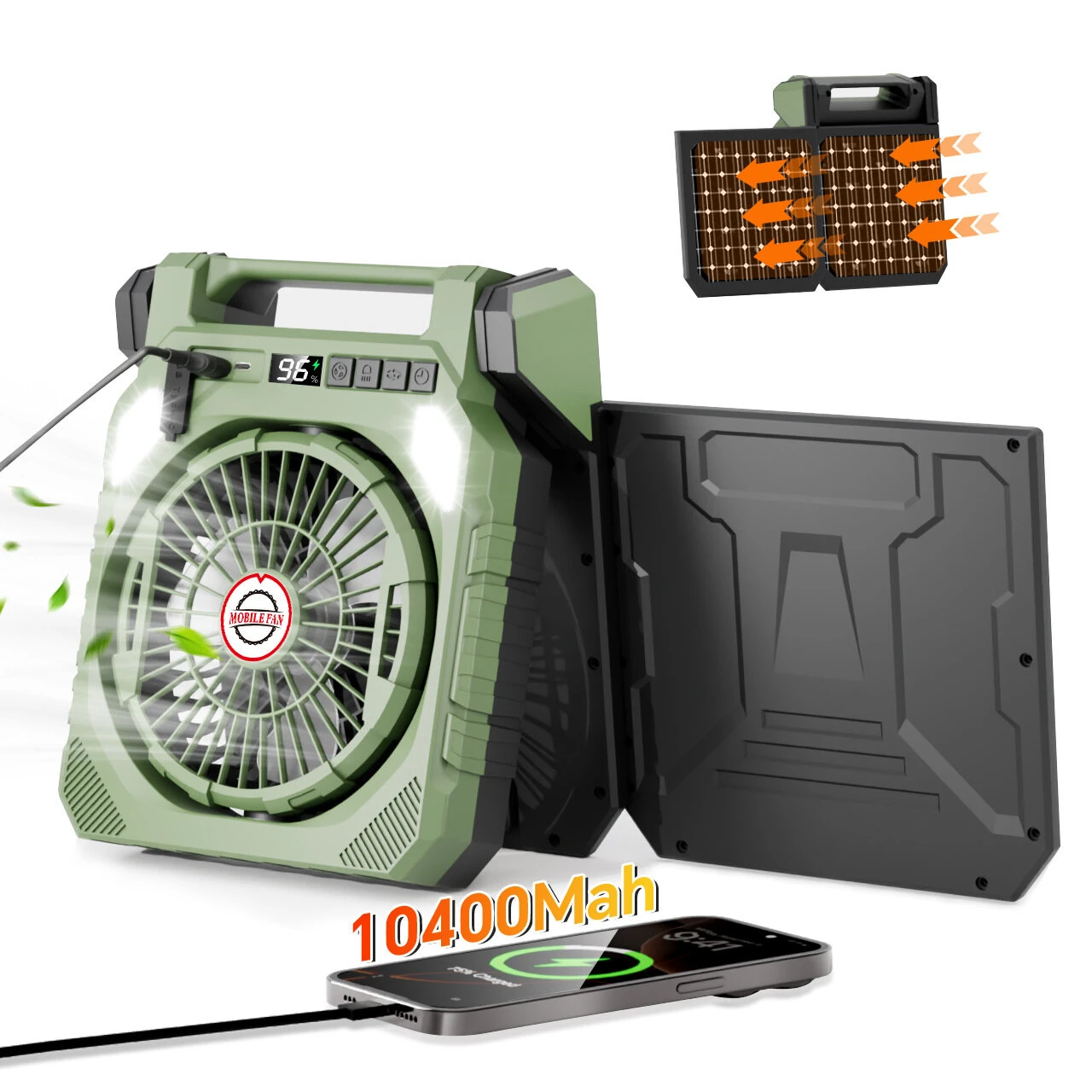 Xmund Solar Camping Fan With Light 10W Panel 10400mAh Battery 4 Speed 180 Oscillation USB Charger Power Bank For Outdoor Tent Emergency — view 2