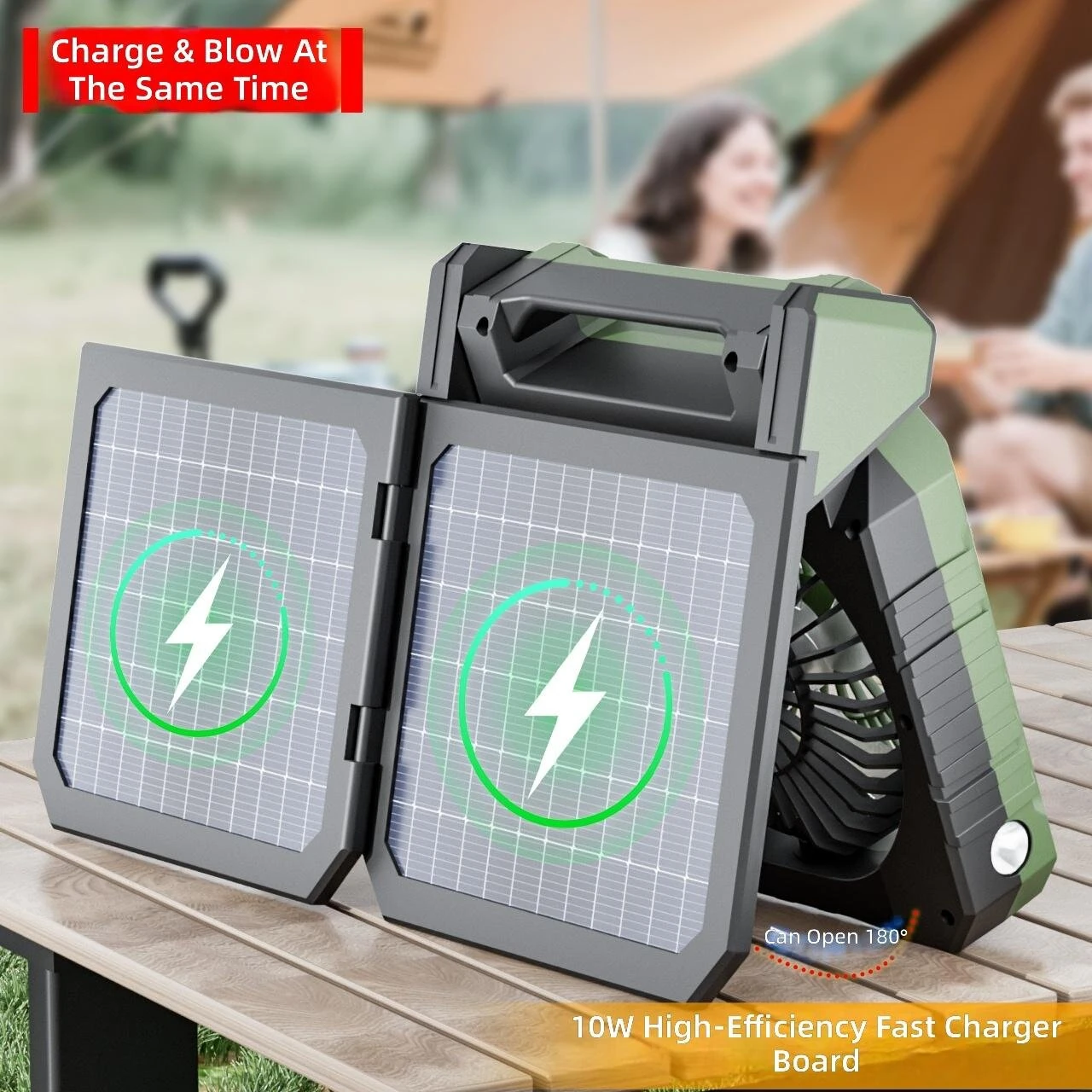 Xmund Solar Camping Fan With Light 10W Panel 10400mAh Battery 4 Speed 180 Oscillation USB Charger Power Bank For Outdoor Tent Emergency — view 4