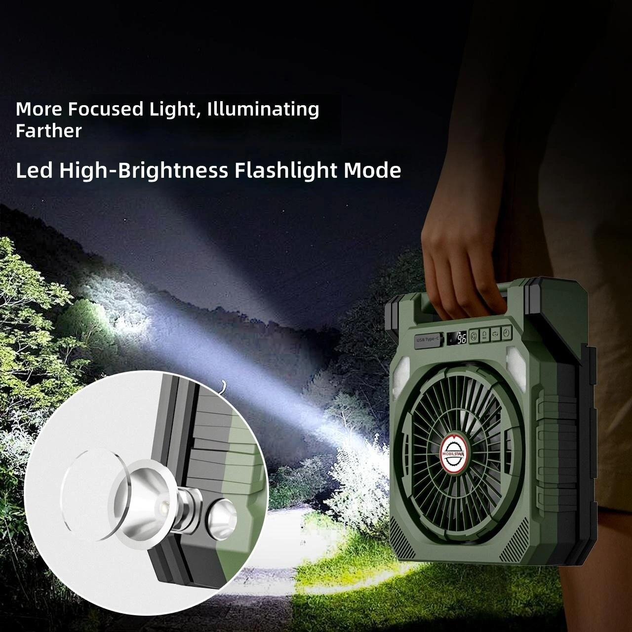 Xmund Solar Camping Fan With Light 10W Panel 10400mAh Battery 4 Speed 180 Oscillation USB Charger Power Bank For Outdoor Tent Emergency — view 5