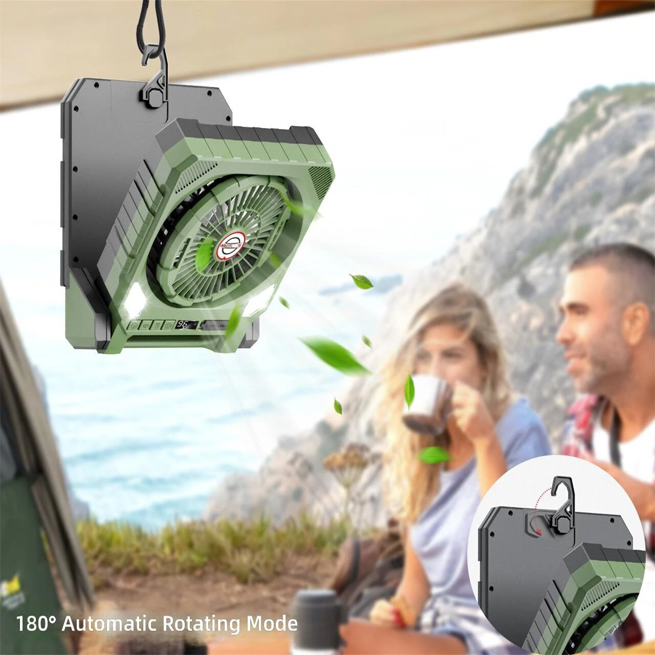 Xmund Solar Camping Fan With Light 10W Panel 10400mAh Battery 4 Speed 180 Oscillation USB Charger Power Bank For Outdoor Tent Emergency — view 6