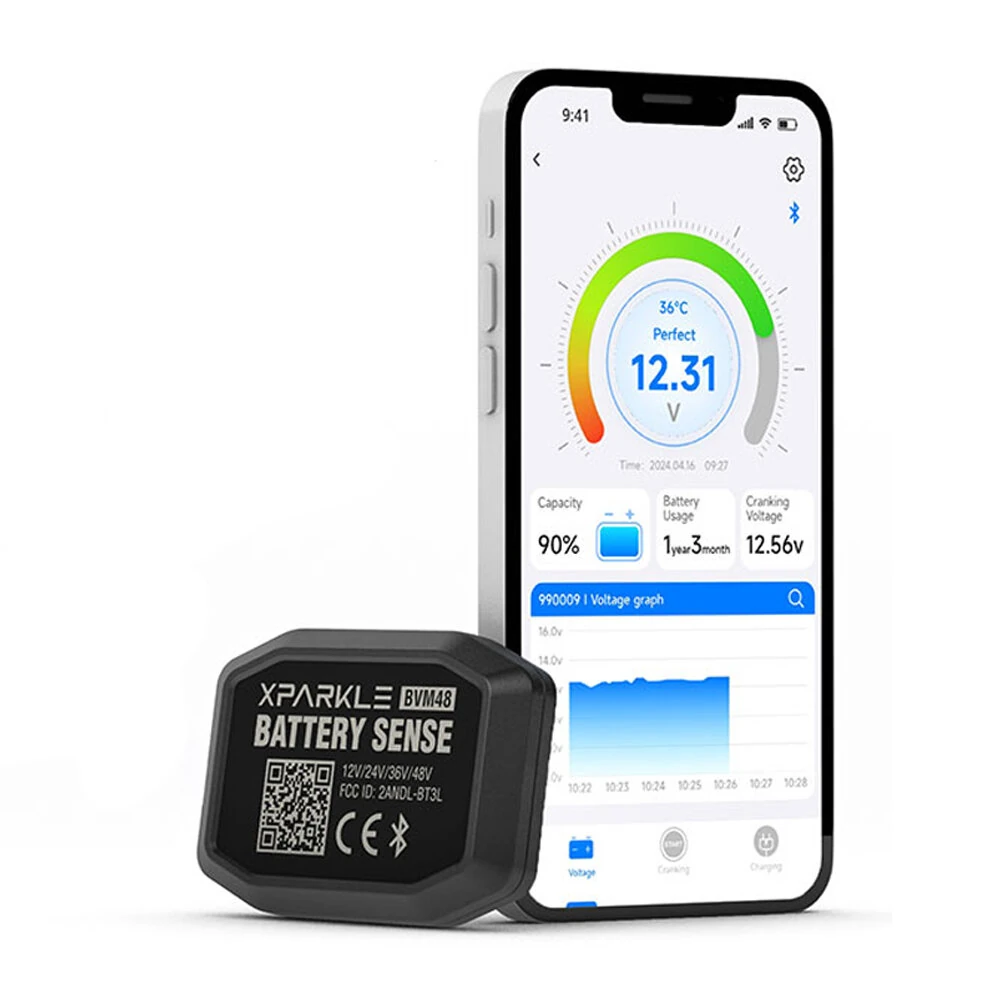 Xparkle BVM48 bluetooth Battery Monitor Real Time Monitoring for Cars Yachts Off-Road Vehicles Trucks RVs Golf Carts Electric Bicycles Motorcycles Scooters — Xparkle