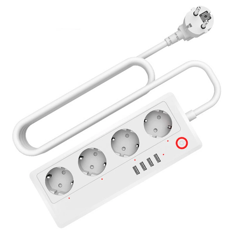 XS-A26 16A Smart WiFi Power Strip with 4 EU Outlets Plug and 4 USB Charging Port Timing Function App Voice Control Work with Alexa Google Home Assistant — image 1