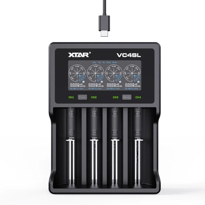 XTAR VC4SL QC3.0 LCD Screen Display 3.6V/3.7V/1.2V Li-ion Battery Charger 4-Slots Type-C Fast Charging Current Optional for 18650/21700 AAA AA Battery — XTAR