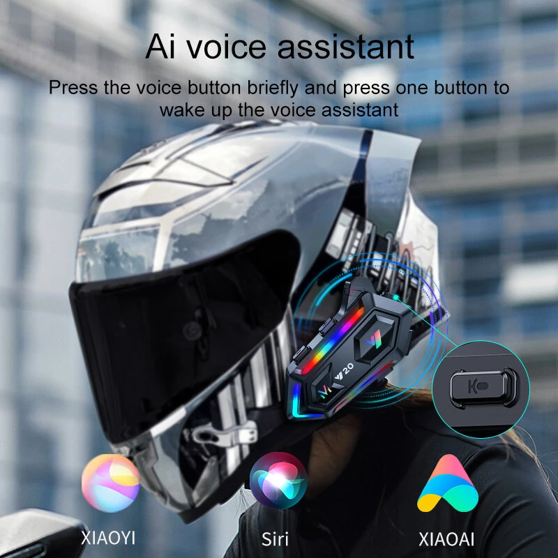 Y20 Motorcycle Helmet Bluetooth Headset 5.3 Bluetooth Headset IPX6 Waterproof with RGB Colorful Lights Split Installation Connect to AI Voice Assistant — view 10