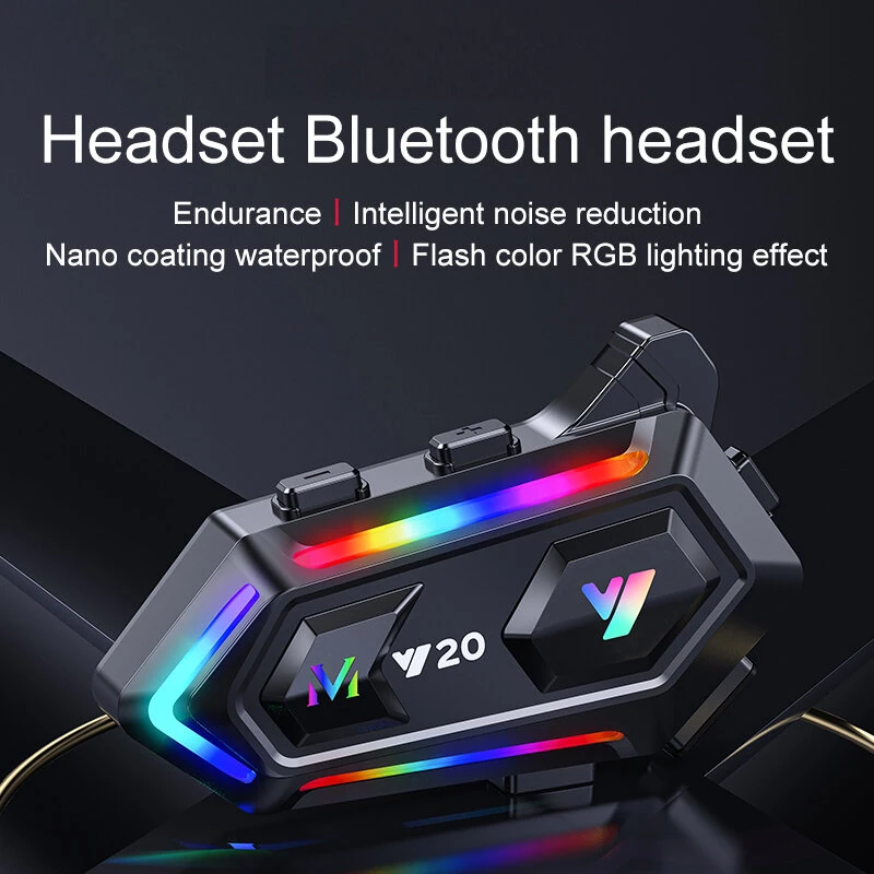 Y20 Motorcycle Helmet Bluetooth Headset 5.3 Bluetooth Headset IPX6 Waterproof with RGB Colorful Lights Split Installation Connect to AI Voice Assistant — view 2