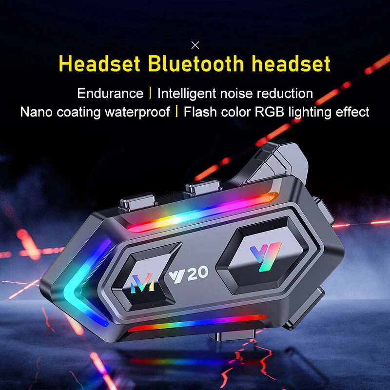 Y20 Motorcycle Helmet Bluetooth Headset 5.3 Bluetooth Headset IPX6 Waterproof with RGB Colorful Lights Split Installation Connect to AI Voice Assistant — view 3