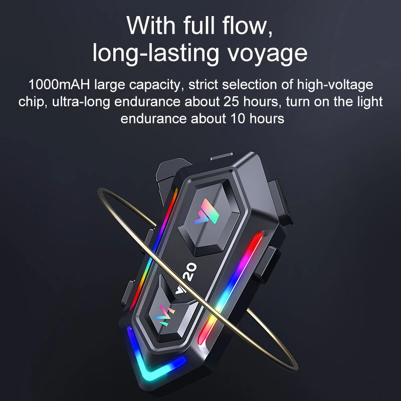 Y20 Motorcycle Helmet Bluetooth Headset 5.3 Bluetooth Headset IPX6 Waterproof with RGB Colorful Lights Split Installation Connect to AI Voice Assistant — view 4