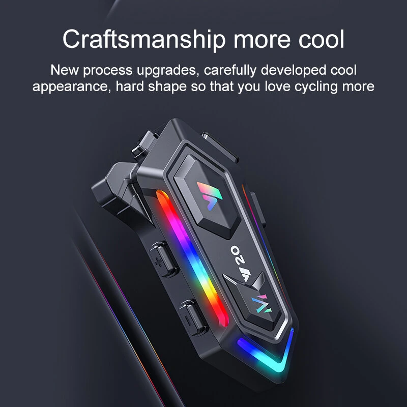 Y20 Motorcycle Helmet Bluetooth Headset 5.3 Bluetooth Headset IPX6 Waterproof with RGB Colorful Lights Split Installation Connect to AI Voice Assistant — view 5