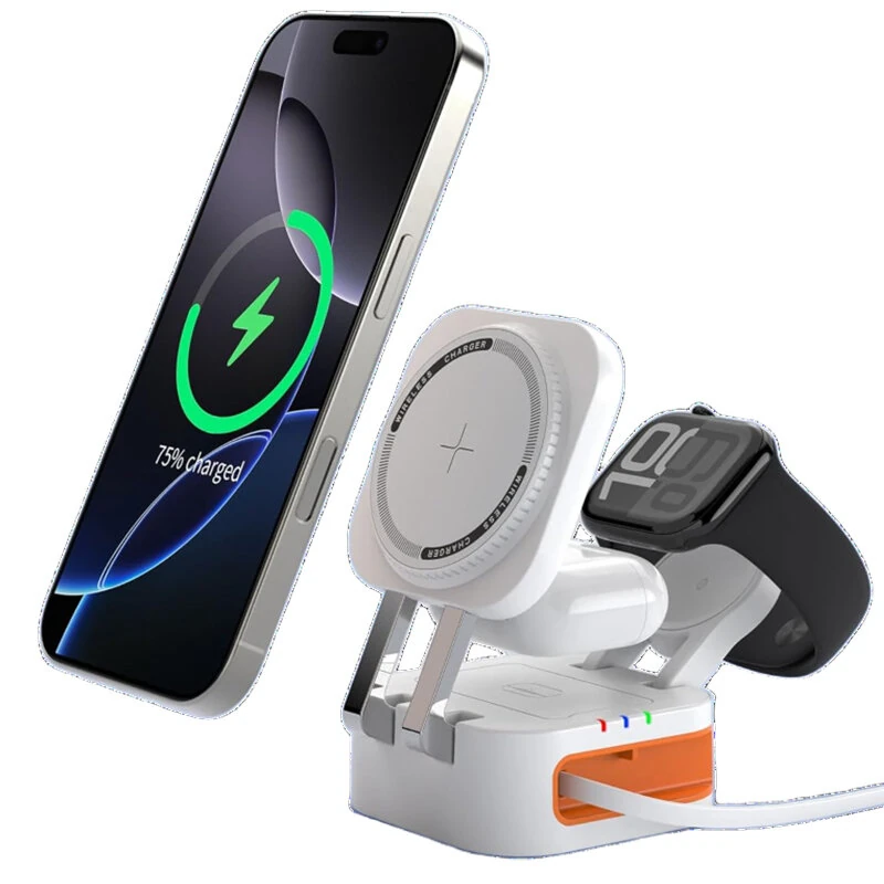 Y325 15W Magnetic Wireless Charger with Integrated Type-C Cable Fast Wireless Charging Stand for Smart Phones for iPhone 17 17Pro 16 15 14 Pro Max for Huawei Mate XTs for XIAOMI for Apple Watch for Airpods — image 1