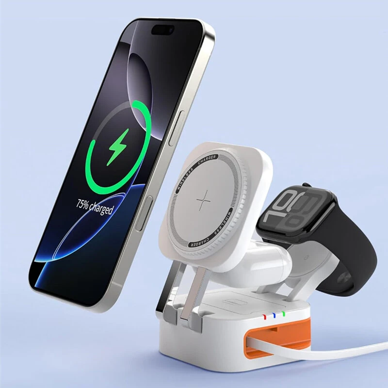 Y325 15W Magnetic Wireless Charger with Integrated Type-C Cable Fast Wireless Charging Stand for Smart Phones for iPhone 17 17Pro 16 15 14 Pro Max for Huawei Mate XTs for XIAOMI for Apple Watch for Airpods — view 2