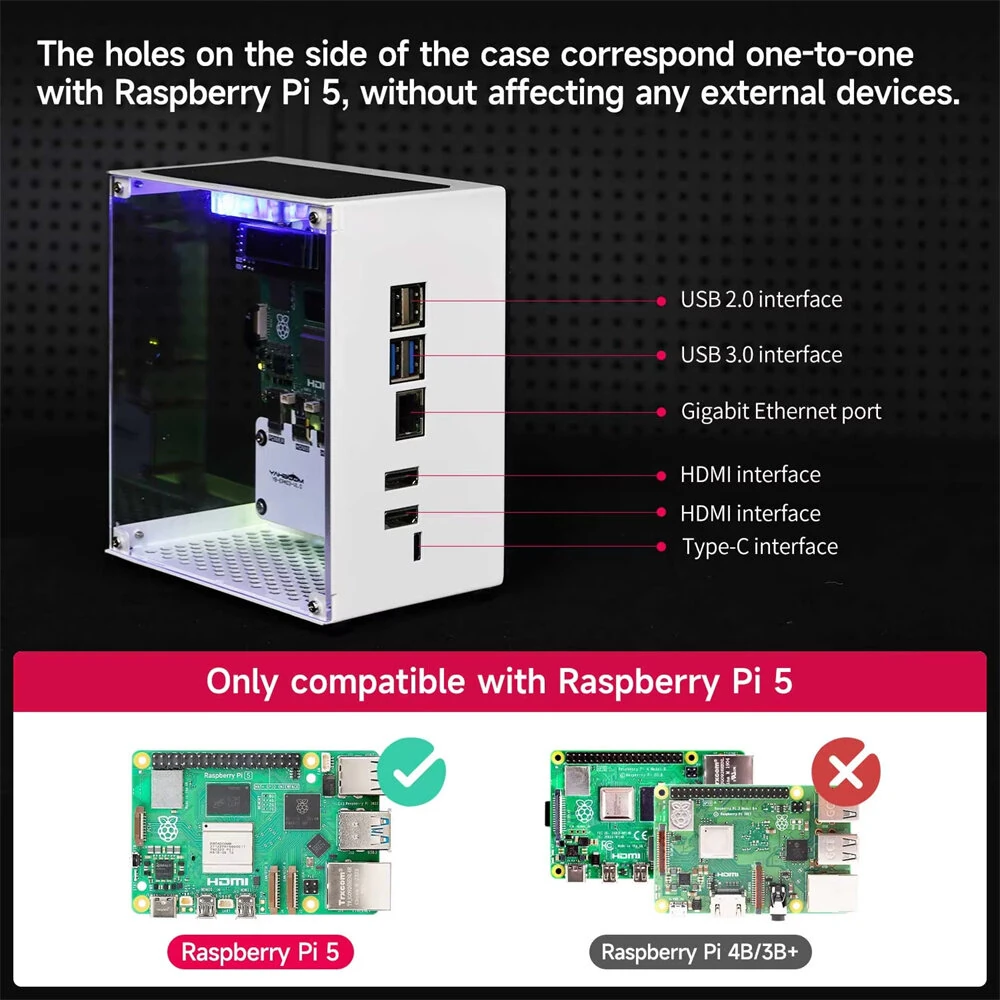 YAHBOOM Raspberry Pi 5 Case Protective Kit with Cooling Fan Chassis RGB Color Light 0.96 Screen Dispaly DIY Electronic Shell Host PCIe — view 5
