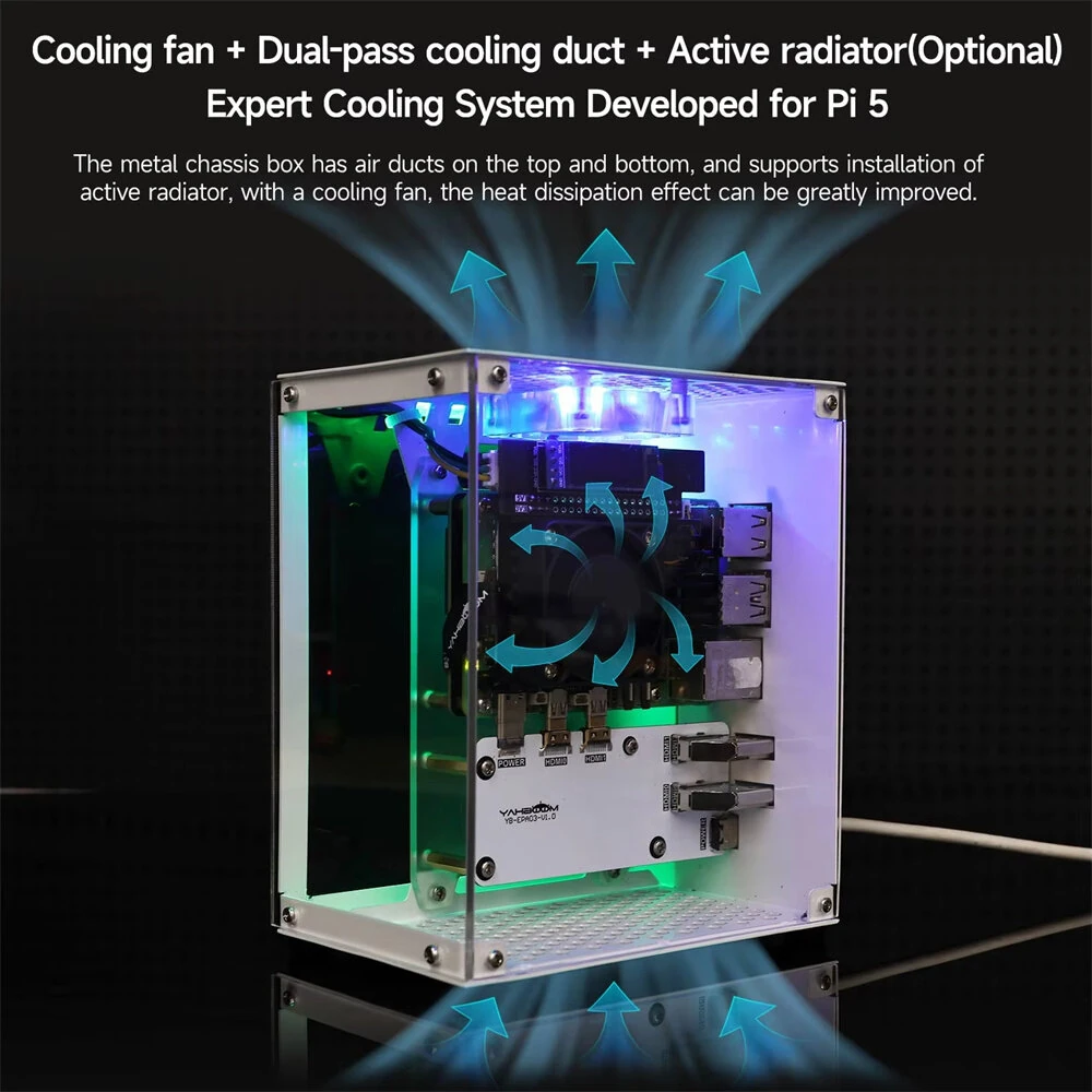 YAHBOOM Raspberry Pi 5 Case Protective Kit with Cooling Fan Chassis RGB Color Light 0.96 Screen Dispaly DIY Electronic Shell Host PCIe — view 8