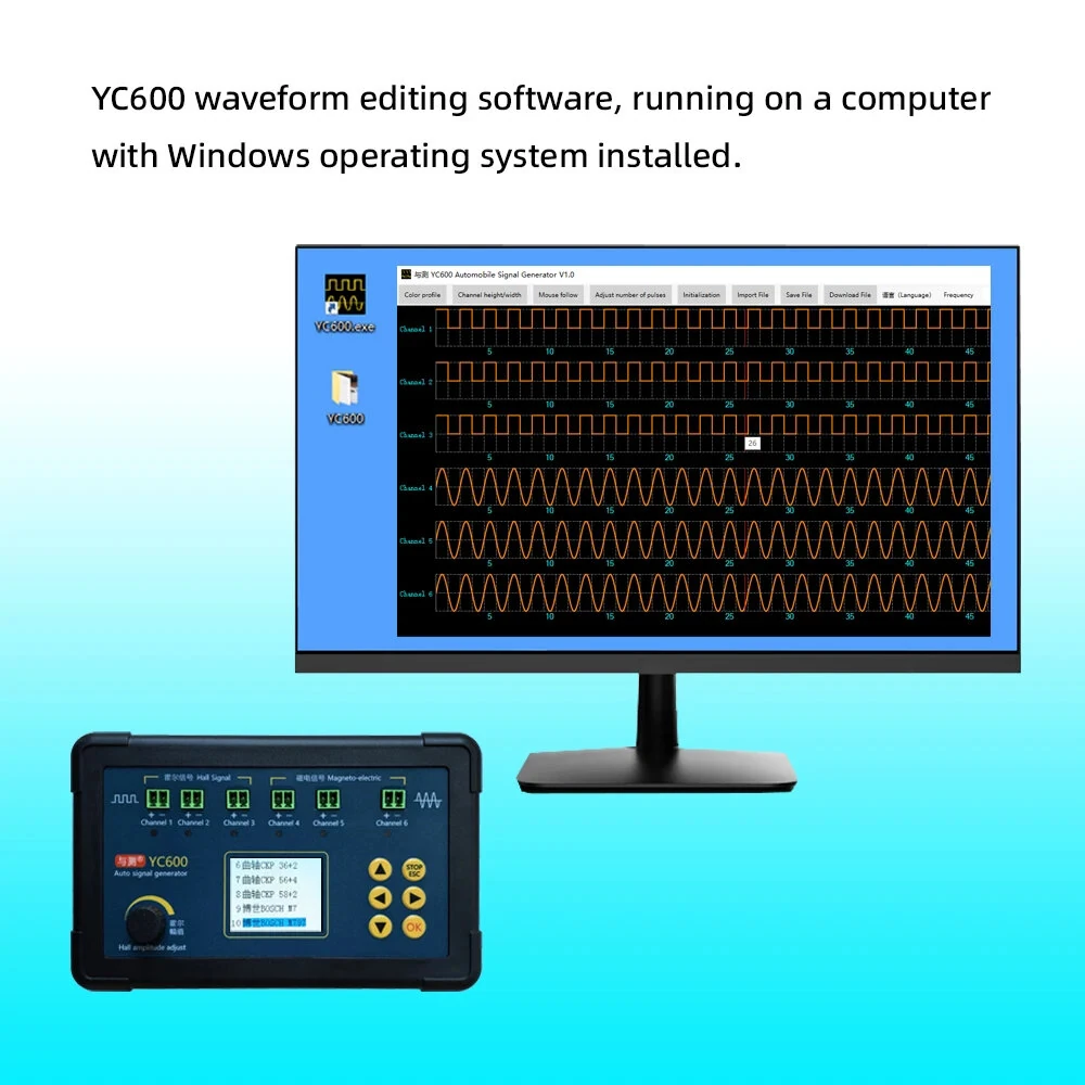 YC600 Six Channel Auto Signal Generator Crankshaft Camshaft CKP CMP Simulator ECU Computer Maintenance Tester — view 4